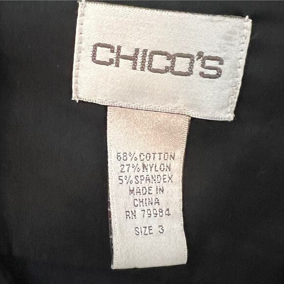 Chicos Womens Blouse Size XL Black Long Sleeve Button Up Collared Bling Bodice - Picture 4 of 5